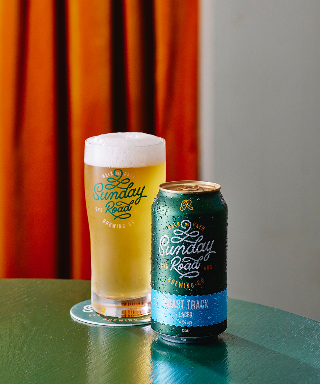 Sunday Road Brewing Sutherland Shire Beer coast track lager in a can and glass