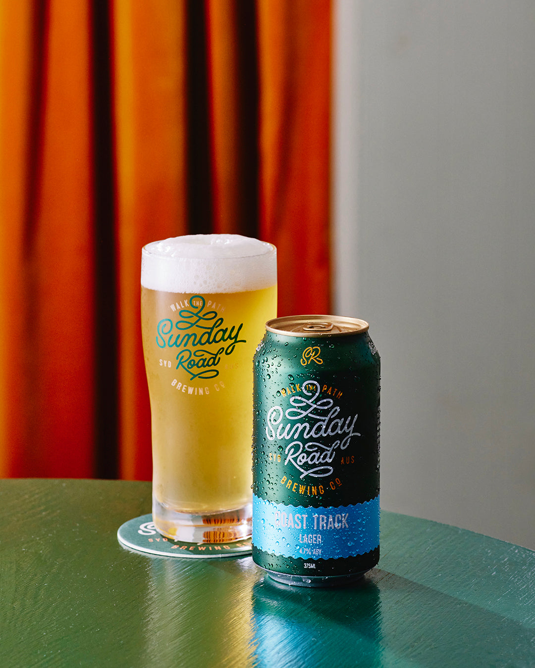 Sunday Road Brewing Sutherland Shire Beer coast track lager in a can and glass