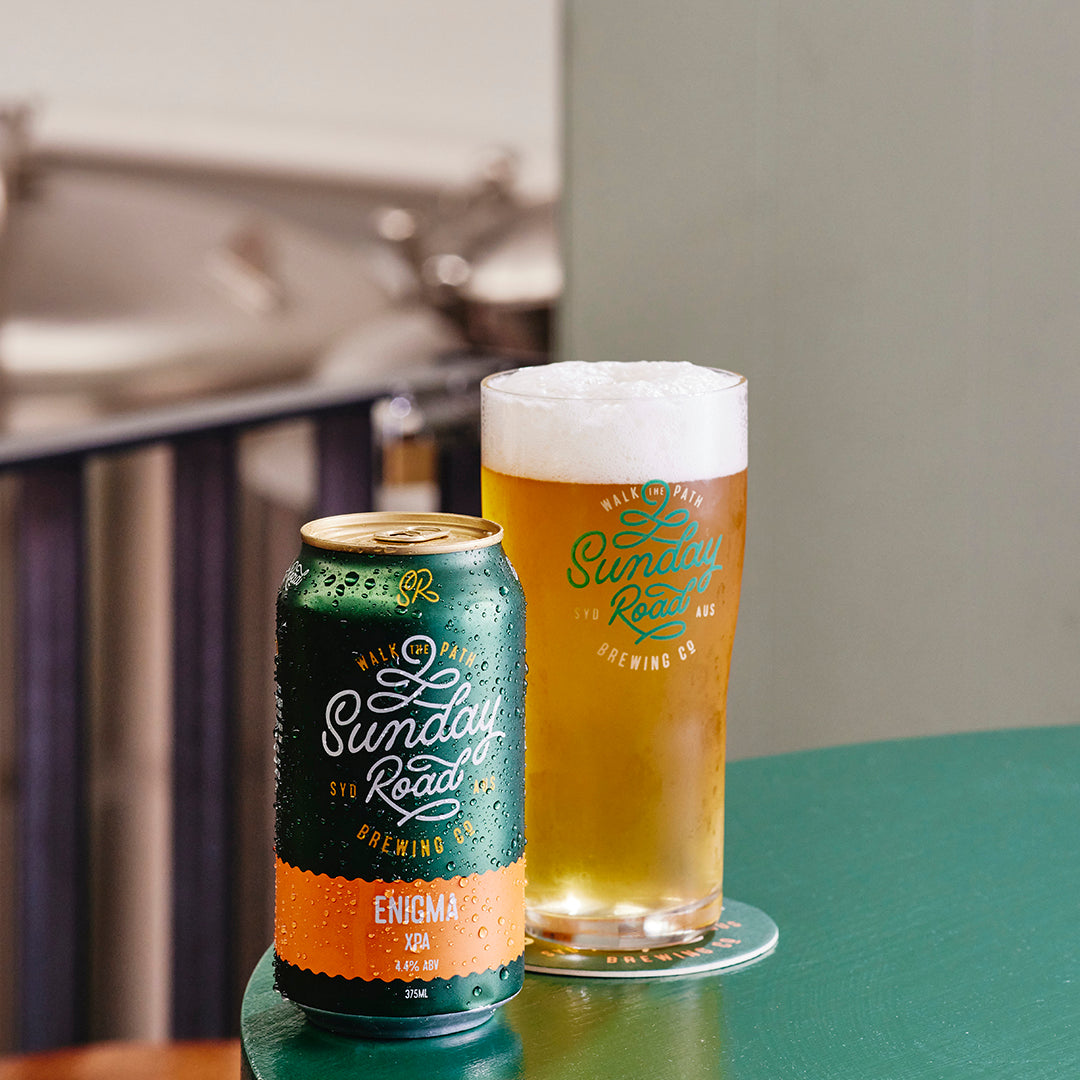 Sunday Road Brewing Sutherland Shire Beer Enigma XPA in a can & glass