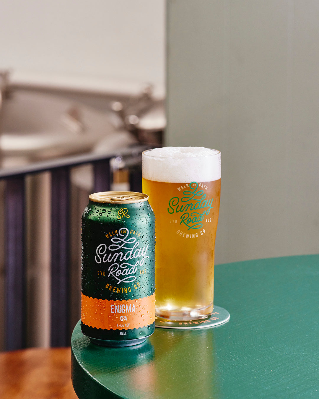 Sunday Road Brewing Sutherland Shire Beer Enigma XPA in a can & glass