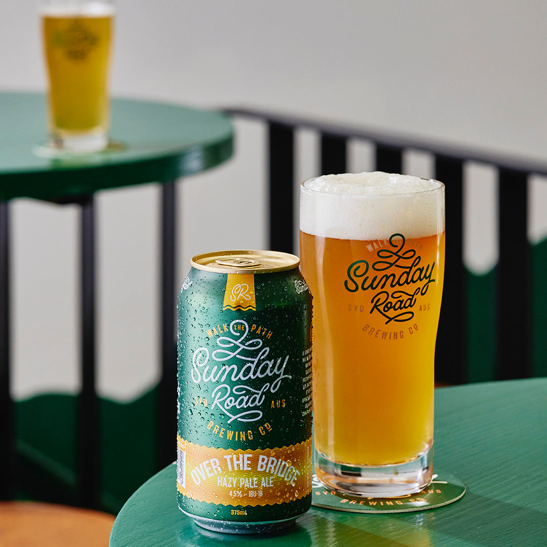 Sunday Road Brewing Sutherland Shire Beer over the bridge hazy pale ale in a can and glass